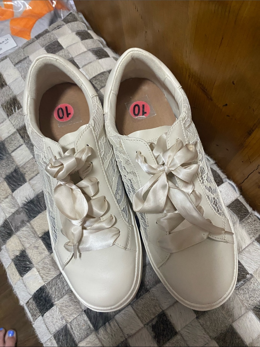 Dolce Vita Cream Lace-Up Sneakers with Satin Ribbon Laces